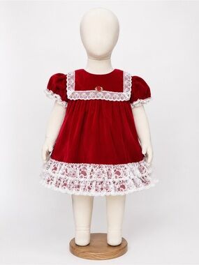VTG Little Princess 24 Month Red Velvet Dress White Lace Trim Holiday Christmas